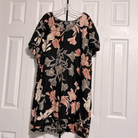 Original linen blend black & peach tunic top dress size XXL - Picture 1 of 14